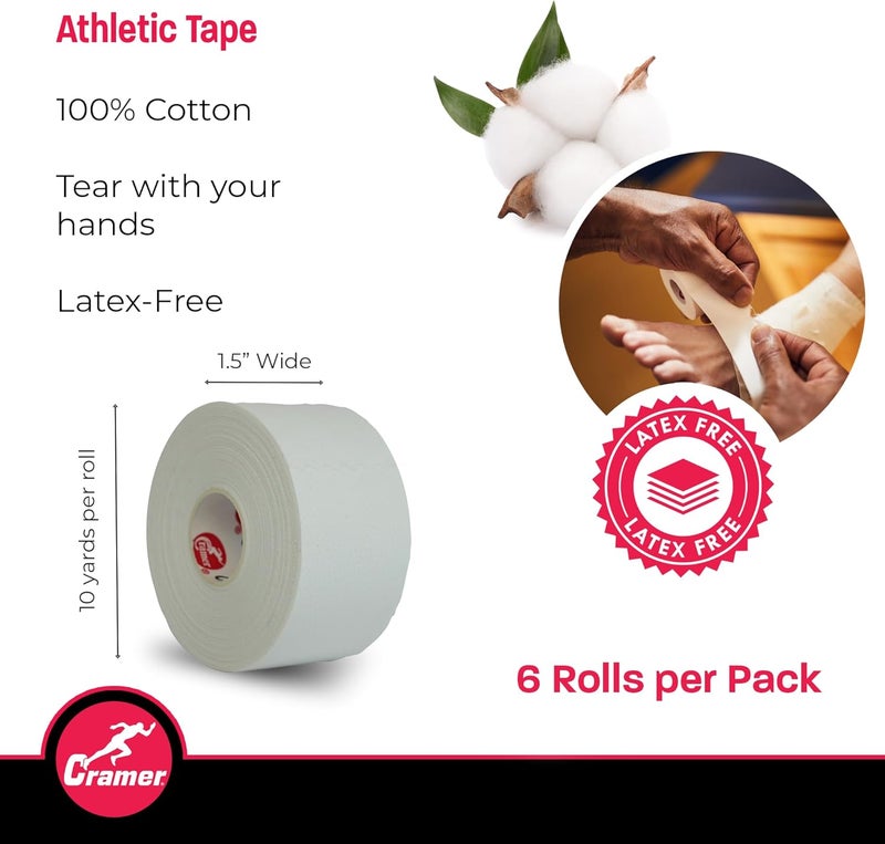 Cramer Team Color Athletic Tape - 1.5" x 10 Yard Roll, Pack of 6, Ideal for Ankle and Wrist Support - Image 3